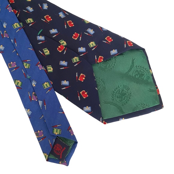 VTG Tommy Hilfiger Silk Necktie Blue  Writer Book 90 Preppy Academia Y2K Retro - Picture 3 of 7